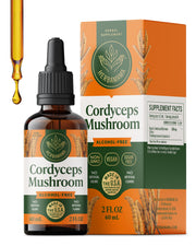 HERBAMAMA Cordyceps tincture bottle on countertop supports everyday immune wellness.