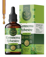 Herbamama Gymnema Drops bottle on wood shows vegan antioxidant support.