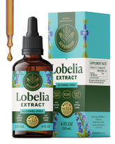 Herbamama Lobelia tincture bottle with dropper for vegan respiratory support.