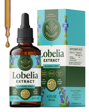 Herbamama Lobelia tincture bottle with dropper for vegan respiratory support.