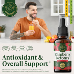 Herbamama Raspberry Ketones dropper ready for fast, easy dosing.