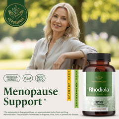 HERBAMAMA Rhodiola capsules closeup highlighting high-potency per serving