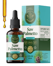 HERBAMAMA Saw Palmetto tincture bottle label highlights vegan, non-GMO formula for urinary support.