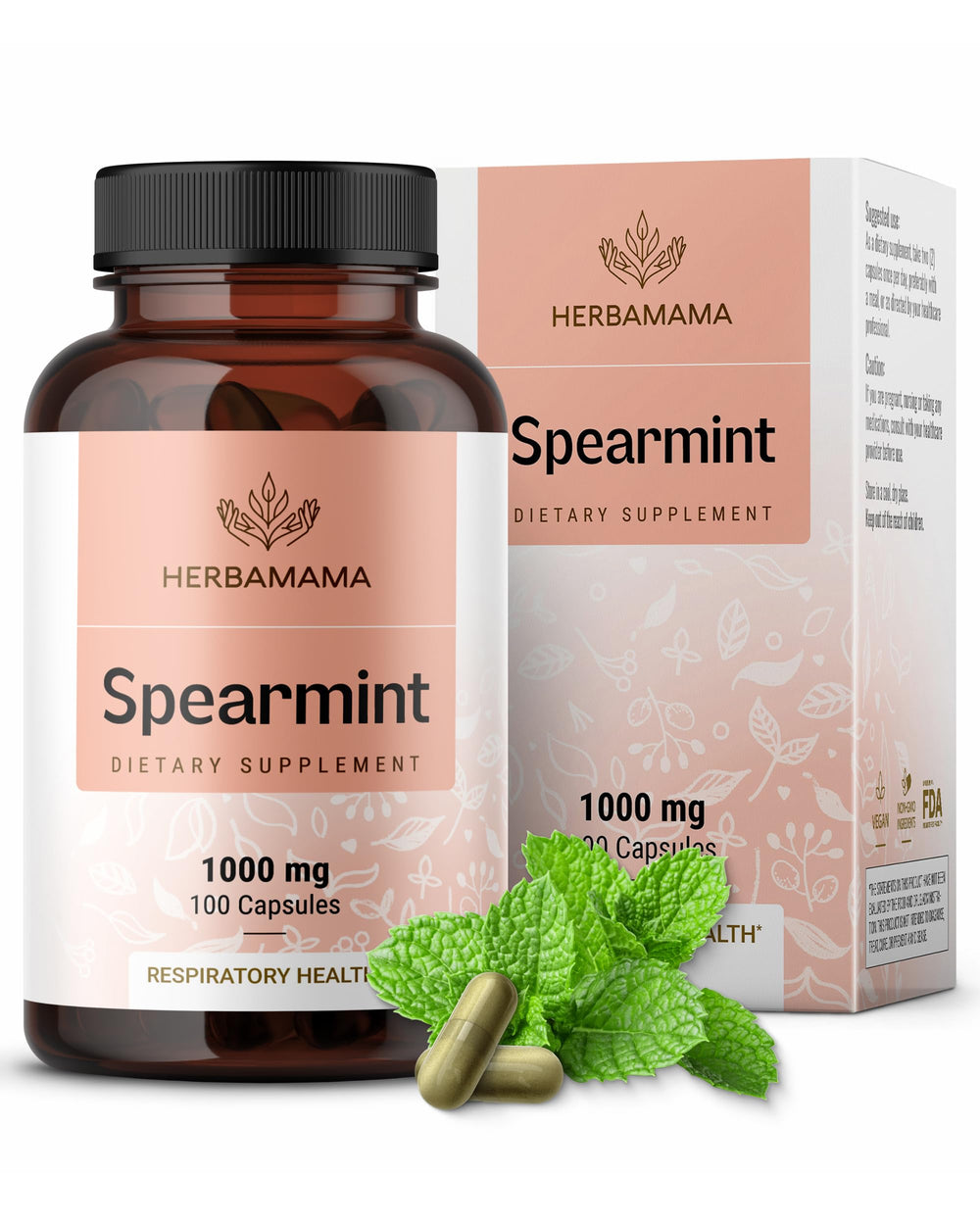 HERBAMAMA spearmint capsules pack for convenient daily support.