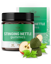 HERBAMAMA Stinging Nettle Gummies bottle showing vegan and non-GMO formula for daily urinary support