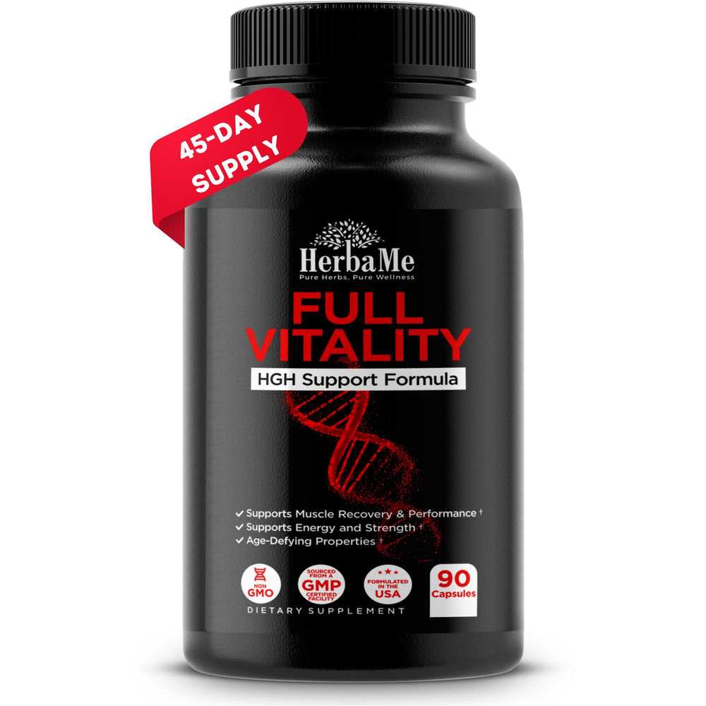 HerbaMe HGH supplements bottle for daily use and training support.