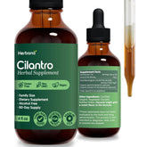 HERBANA cilantro leaf liquid extract bottle pour for calm and daily wellness.