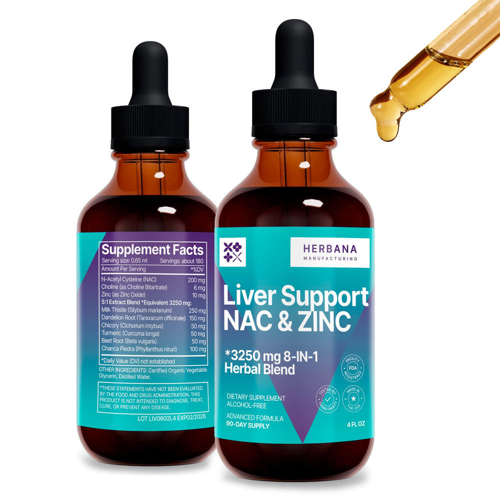 Herbana Liver Support NAC bottle pour for easy daily dosage and detox routine.