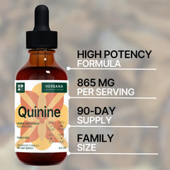 Herbana Quinine bottle pour showing easy dosing for cramps relief.