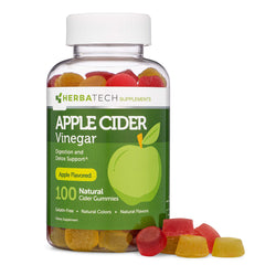 Herbatech Apple Cider Vinegar Gummies bottle with Mother and keto-friendly chewables.