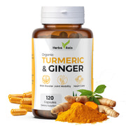 HerbaVitals turmeric and ginger capsules bottle for daily wellness.