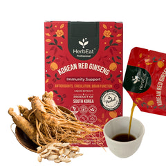 HERBEAT Korean Red Ginseng Prime extract bottle pour showing high-potency ginsenosides
