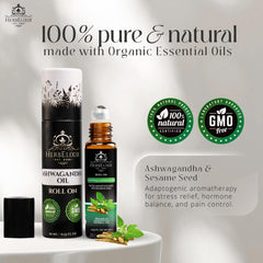 HerbElixir Ashwagandha liquid extract bottle highlighting soothing benefits.