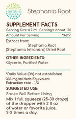 HerbEra Stephania Root label detail highlights alcohol-free herbal extract