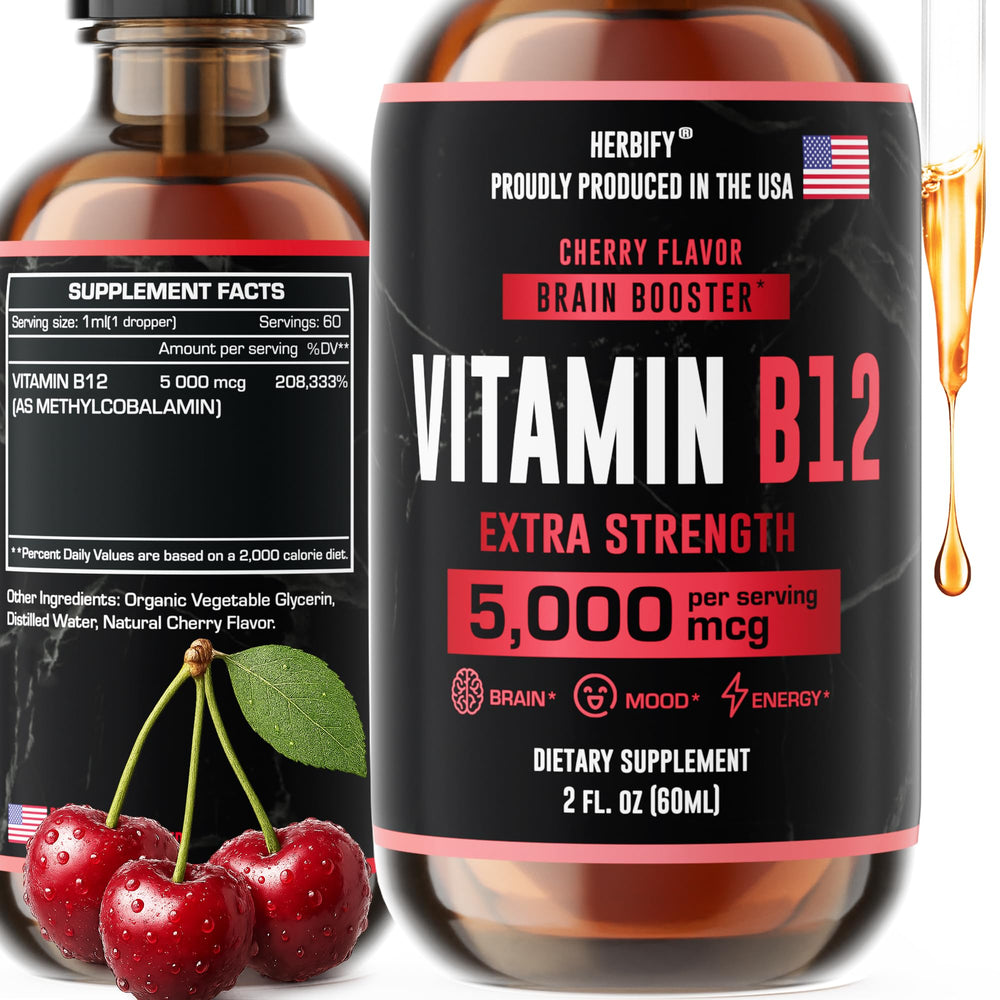 HERBIFY B12 liquid bottle for easy daily energy support.