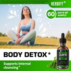 HERBIFY cilantro tincture pour shows easy dosing for detox and vitality.