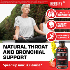 HERBIFY Mullein Drops label highlights USA-made quality and strawberry flavor.