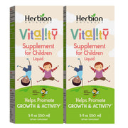 Herbion Vitality for Kids bottle pour, showing easy dosing and palatable syrup.