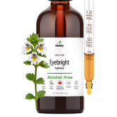 Herbity Eyebright tincture bottle closeup showcasing an alcohol-free formula for everyday use.
