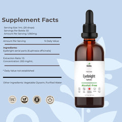 Herbity Eyebright tincture dropper dispensing a small amount for quick under-tongue intake.