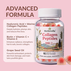 Herbovella Marine Collagen Gummies hyaluronic acid closeup emphasizes hydration and care