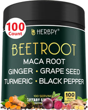 Herbpy beetroot maca capsules bottle and label for daily heart support