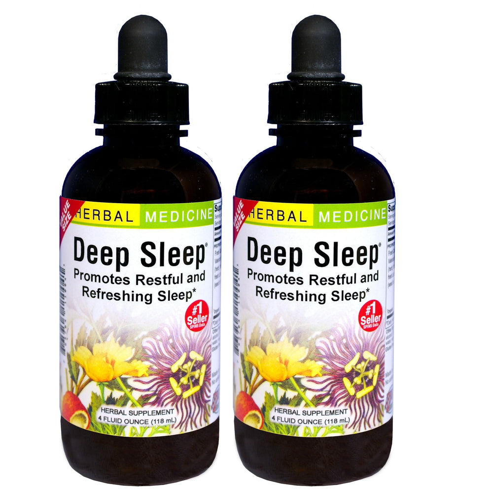 Herbs Etc. Deep Sleep bottle with pour showing calming herbal blend for nightly use