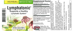 Herbs Etc. Lymphatonic label lists organic roots and botanicals for tissue health.