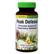 Herbs Etc. Peak Defense bottle label with branding and dosage for easy daily use.