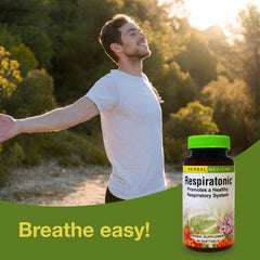 Closeup of respiratory softgel capsules from Herbs Etc. Respiratonic bottle.
