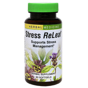Herbs Etc Stress ReLeaf softgels bottle for daily stress support.