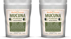 Herbsforever Mucuna Pruriens powder on a 2-pack box, highlighting value for daily vitality