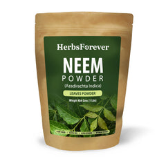 HerbsForever Neem Powder bottle pour illustrates easy daily use for skincare and health support.