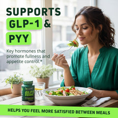 Capsules pouring from bottle demonstrate easy daily dosing for Herbtonics GLP-1 Tonic.