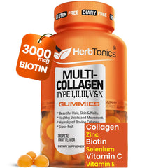 Herbtonics Multi Collagen Gummies tropical bottle shown for daily beauty support