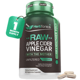 Herbtonics raw apple cider vinegar capsules bottle highlighting 1500 mg per serving for wellness support.