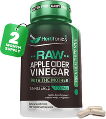 Herbtonics raw ACV capsules bottle—high-potency support for metabolism and digestion.
