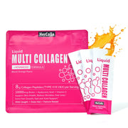 HerColla liquid collagen bottle designed for women's skin, hair, nails, and joints.
