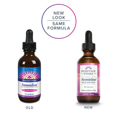 Heritage Store Atomidine dark glass bottle preserves potency and freshness.