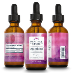 Heritage Store Atomidine label closeup highlights ingredients and potency.