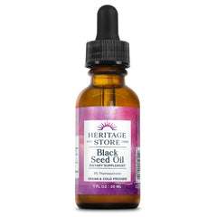 HERITAGE STORE Black Seed Oil bottle front view highlighting premium cold-pressed oil
