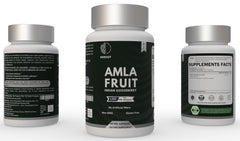 Heroot Amla capsules being poured from the bottle for easy daily use.