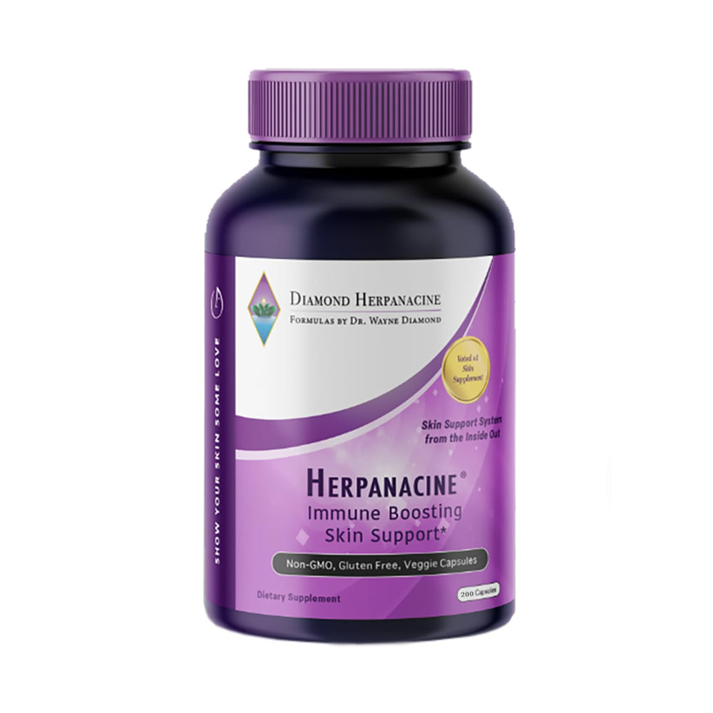 Herpanacine Diamond Skin Support bottle highlighting inner health focus for skin.