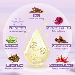 Ingredients lineup featuring L-Glutamine and Marshmallow in a plant-based formula