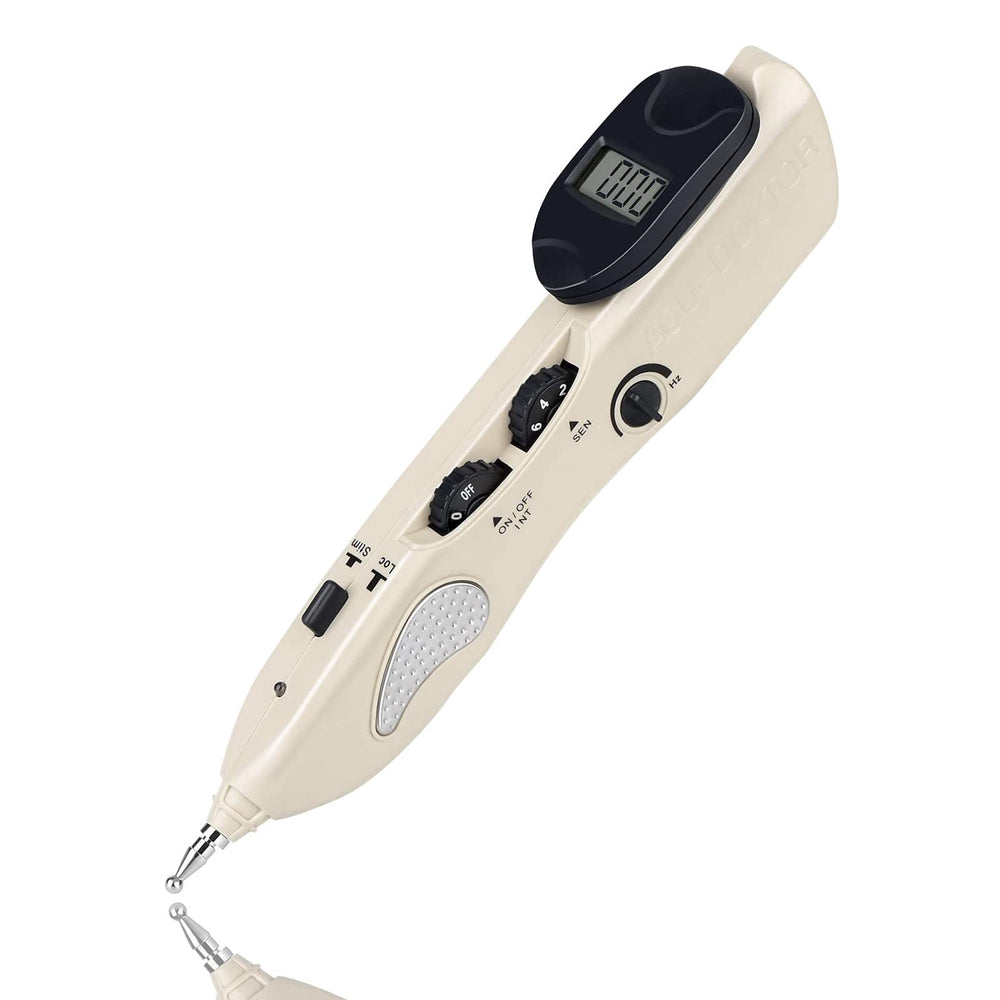 Heswea Electronic Acupuncture Pen front view shows compact, professional home-use design.