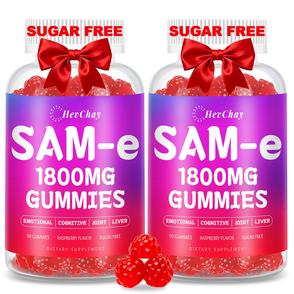 HevChay SAM-e gummies bottle highlighting 1800 mg potency for mood and vitality