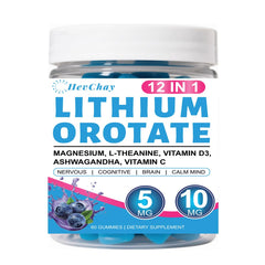 HevChay Lithium Orotate 5mg bottle pour supports daily calm and focus.
