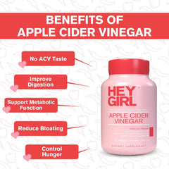 Hey Girl Nutrition ACV capsules label close-up highlighting The Mother for purity and quality.