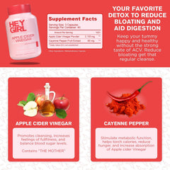Hey Girl Nutrition ACV capsules pouring from bottle for quick daily intake.