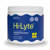 Hi-Lyte K1000 Lemonade powder bottle—hydration support for workouts.